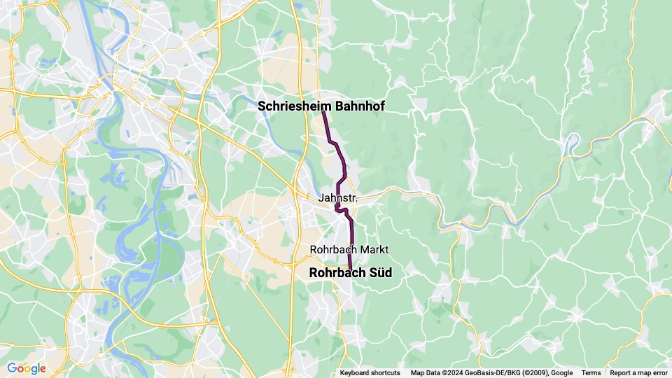 Heidelberg sporvognslinje 24: Schriesheim Bahnhof - Rohrbach Süd linjekort