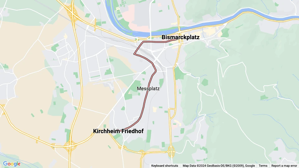 Heidelberg sporvognslinje 26: Bismarckplatz - Kirchheim Friedhof linjekort