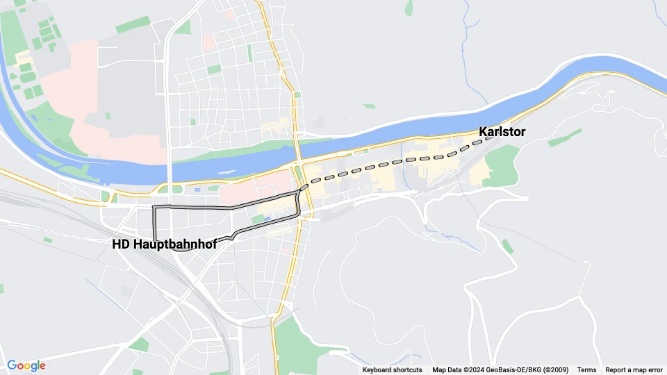 Heidelberg sporvognslinje 5: Karlstor - HD Hauptbahnhof linjekort