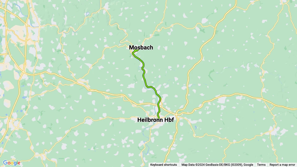 Heilbronn regionallinje S41: Heilbronn Hbf - Mosbach linjekort