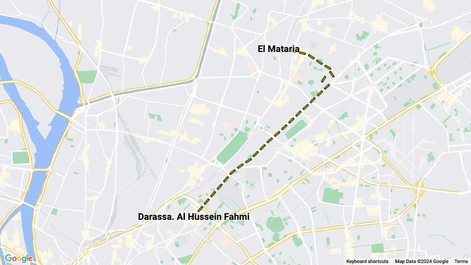 Heliopolis, Cairo sporvognslinje 35: Darassa. Al Hussein Fahmi - El Mataria linjekort