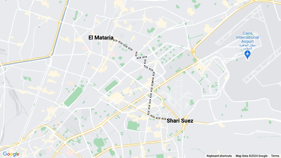 Heliopolis, Cairo sporvognslinje 36: El Mataria - Shari Suez linjekort