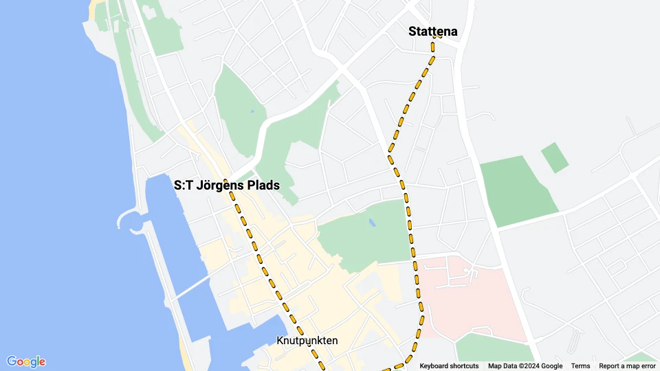 Helsingborg sporvognslinje 5: Stattena - S:T Jörgens Plads linjekort