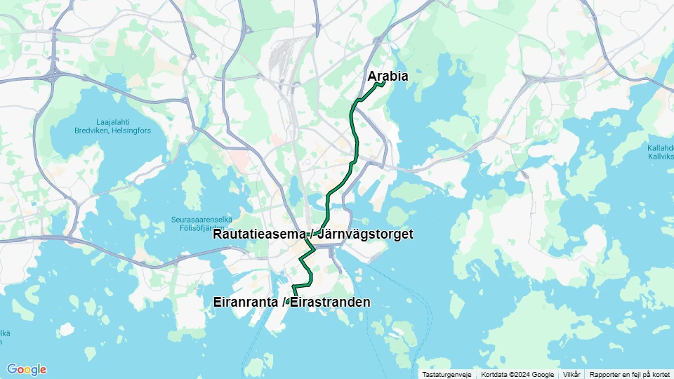 Helsingfors sporvognslinje 6: Arabia - Eiranranta / Eirastranden linjekort