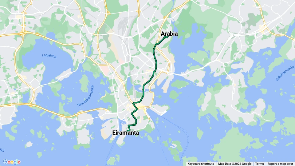 Helsingfors sporvognslinje 6: Arabia - Eiranranta linjekort