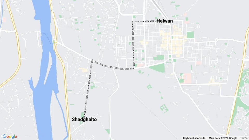 Helwan sporvognslinje 40: Helwan - Shadghalto linjekort