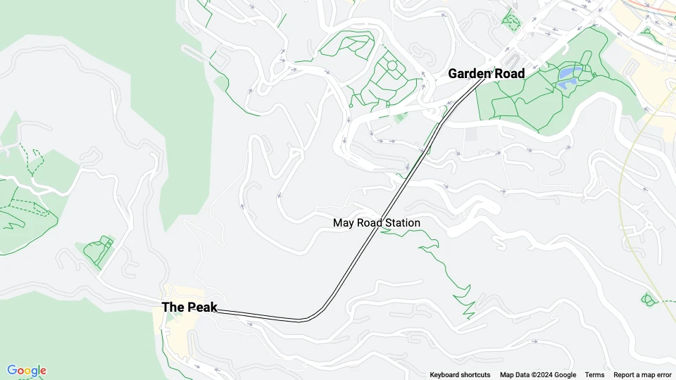 Hongkong Peak Tram: Garden Road - The Peak linjekort