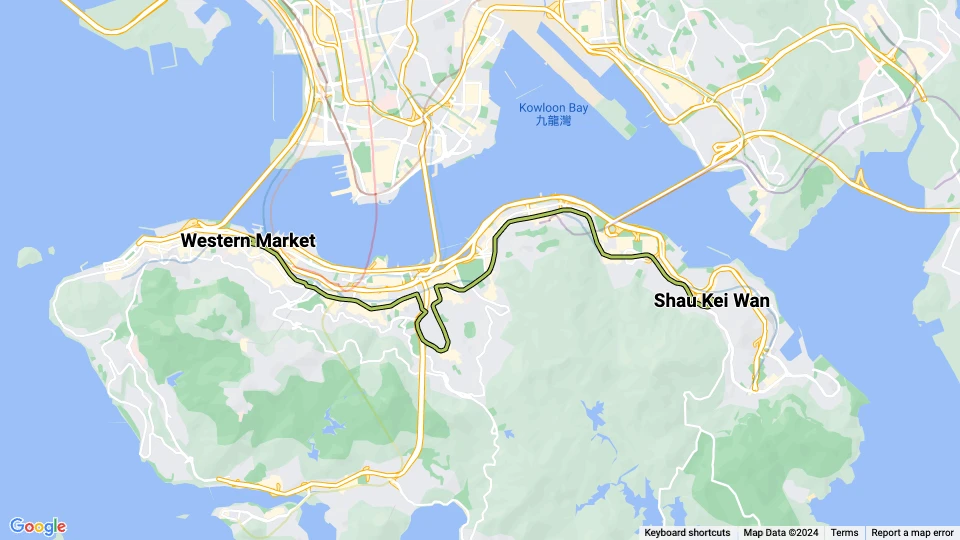 Hongkong sporvognslinje 1: Western Market - Shau Kei Wan linjekort