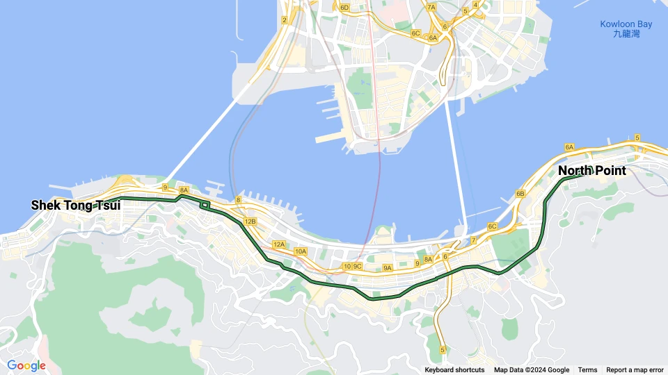 Hongkong sporvognslinje 3: Shek Tong Tsui - North Point linjekort