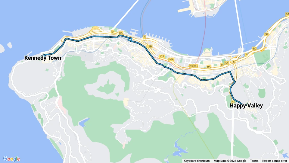 Hongkong sporvognslinje 5: Kennedy Town - Happy Valley linjekort