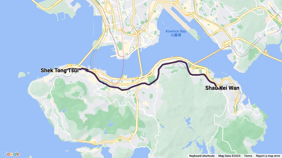 Hongkong sporvognslinje 6: Shau Kei Wan - Shek Tong Tsui linjekort
