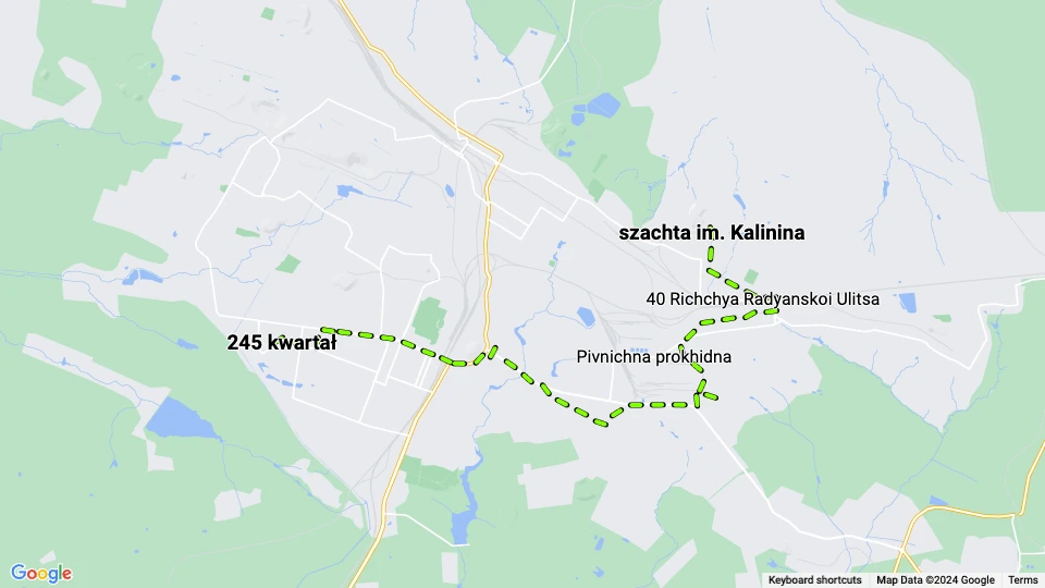 Horlivka sporvognslinje 8: 245 kwartał - szachta im. Kalinina linjekort