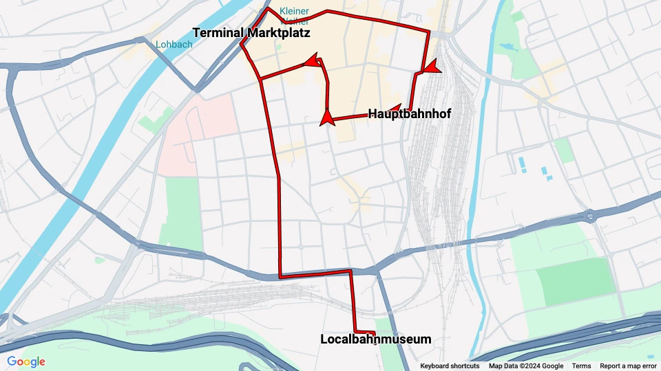 Innsbruck Museumszubringer: Localbahnmuseum - Hauptbahnhof linjekort