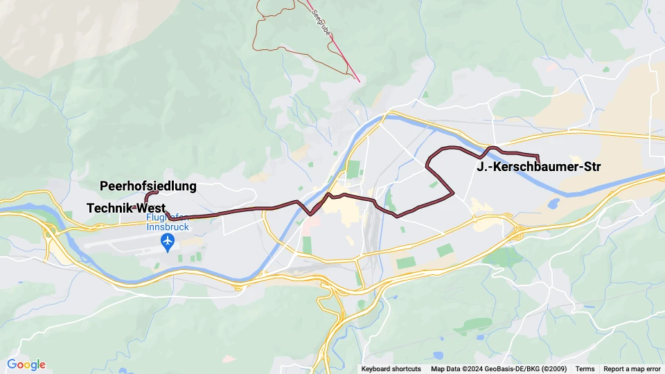Innsbruck sporvognslinje 2: J.-Kerschbaumer-Str - Technik West linjekort