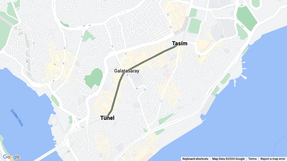 Istanbul Nostalgilinje T2: Tasím - Tünel linjekort