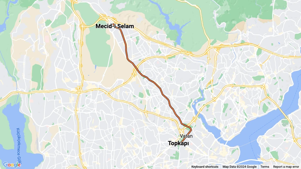 Istanbul regionallinje T4: Topkapı - Mecid-i Selam linjekort