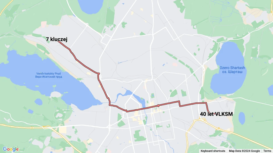 Jekaterinburg sporvognslinje 13: 40 let VLKSM - 7 kluczej linjekort