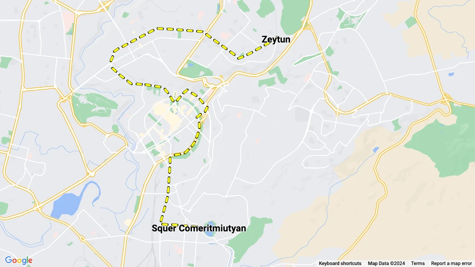 Jerevan sporvognslinje 2: Zeytun - Squer Comeritmiutyan linjekort