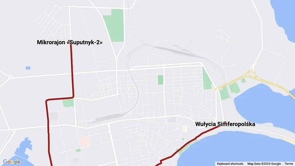 Jevpatorija sporvognslinje 1: Mikrorajon «Suputnyk-2» - Wułycia Simferopolśka linjekort