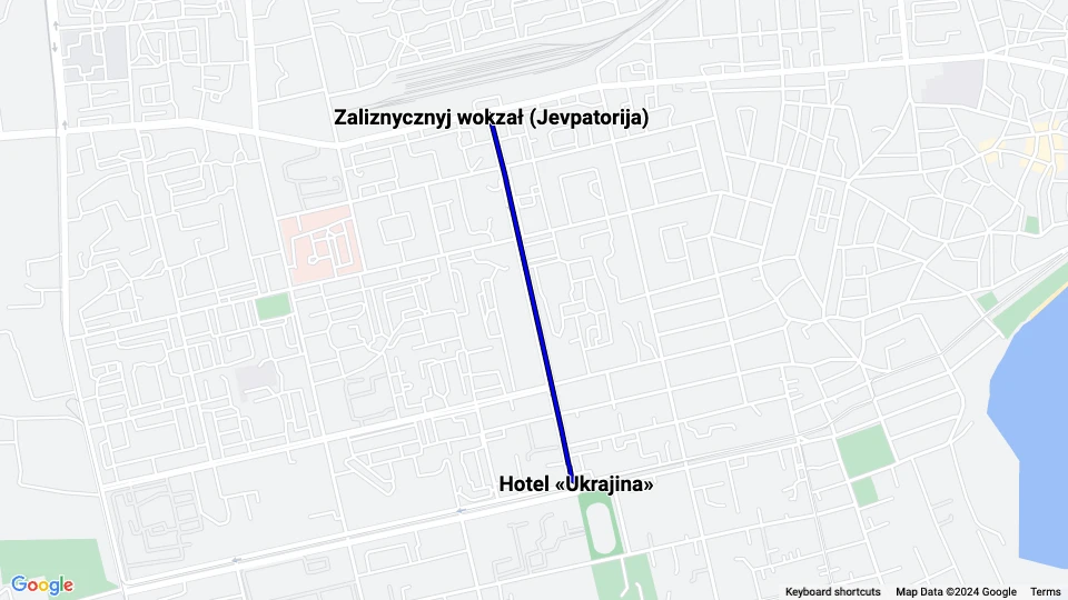 Jevpatorija sporvognslinje 3: Zaliznycznyj wokzał (Jevpatorija) - Hotel «Ukrajina» linjekort