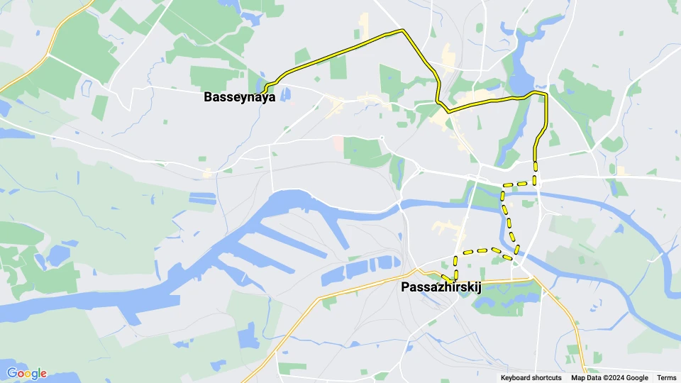 Kaliningrad sporvognslinje 3: Basseynaya - Passazhirskij linjekort