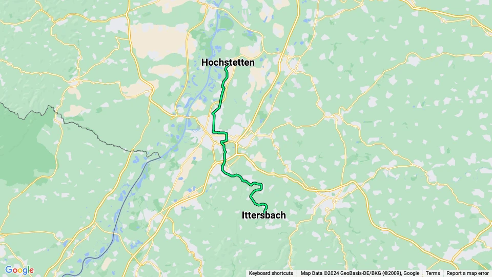 Karlsruhe regionallinje S11: Hochstetten - Ittersbach linjekort