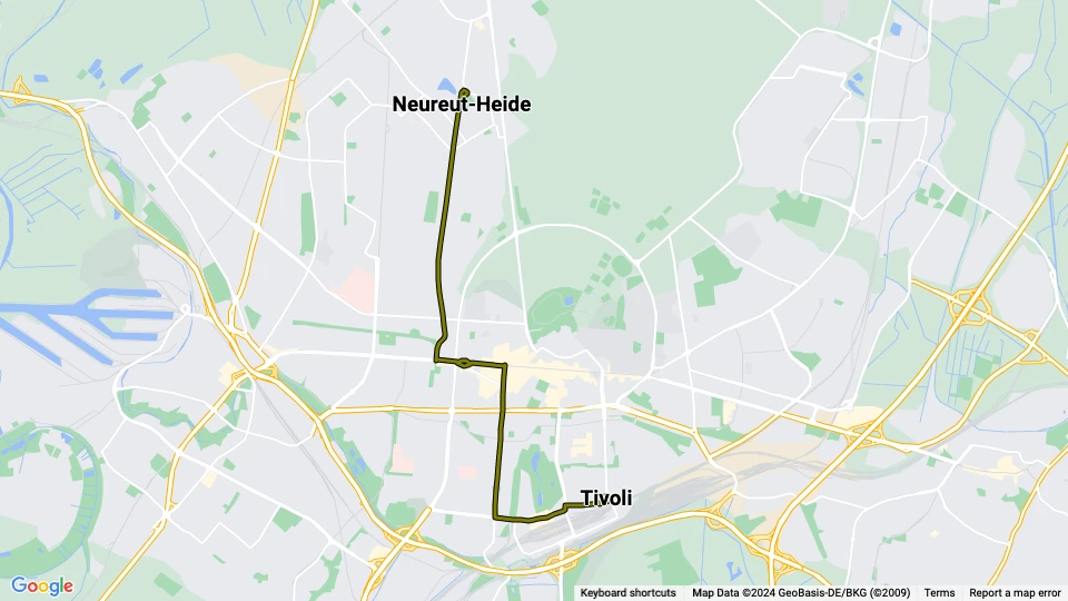 Karlsruhe sporvognslinje 3: Tivoli - Neureut-Heide linjekort