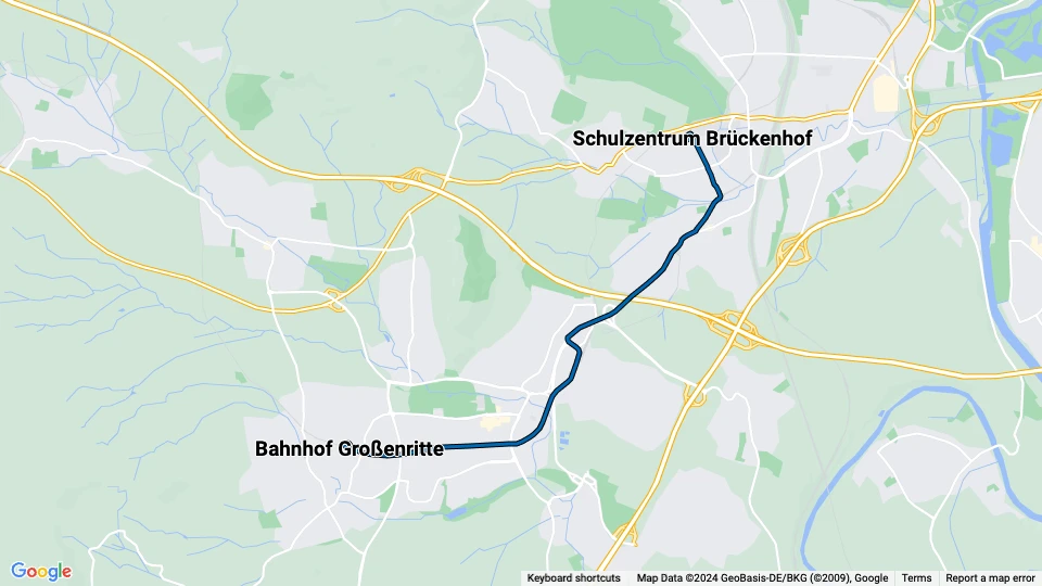 Kassel ekstralinje 2: Bahnhof Großenritte - Schulzentrum Brückenhof linjekort