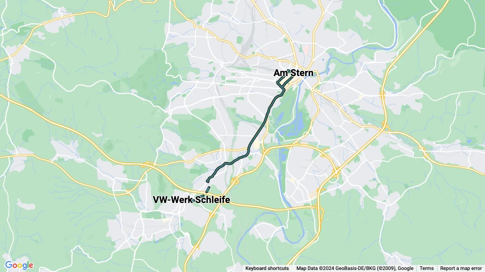 Kassel ekstralinje 5E: Am Stern - VW-Werk Schleife linjekort