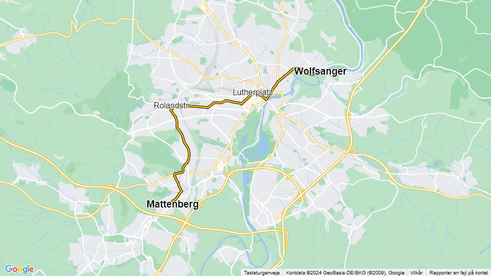 Kassel sporvognslinje 7: Mattenberg - Wolfsanger linjekort