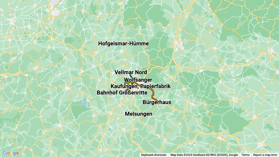 Kasseler Verkehrs-Gesellschaft (KVG) linjekort