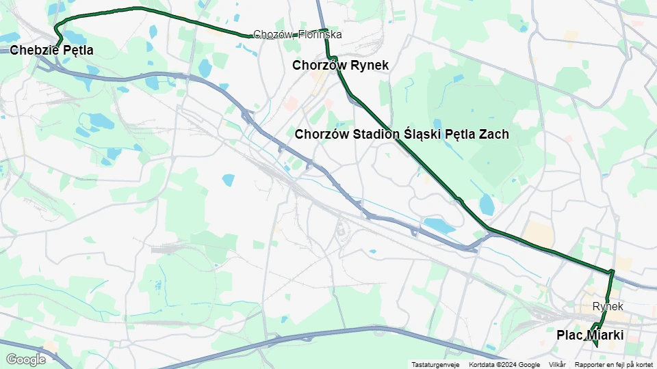 Katowice sporvognslinje T11: Plac Miarki - Chebzie Pętla linjekort