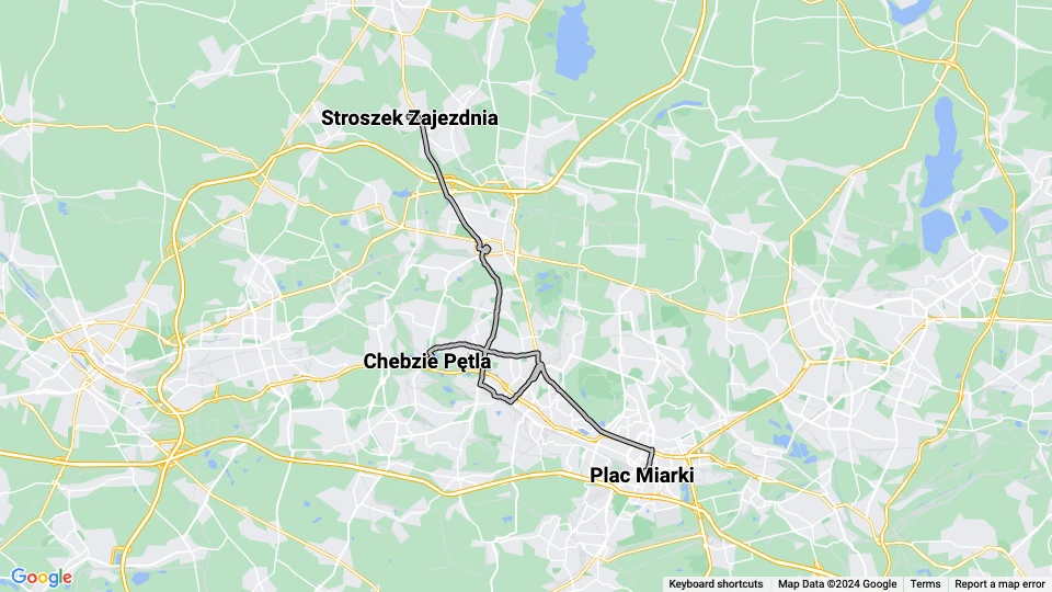Katowice sporvognslinje T11 linjekort