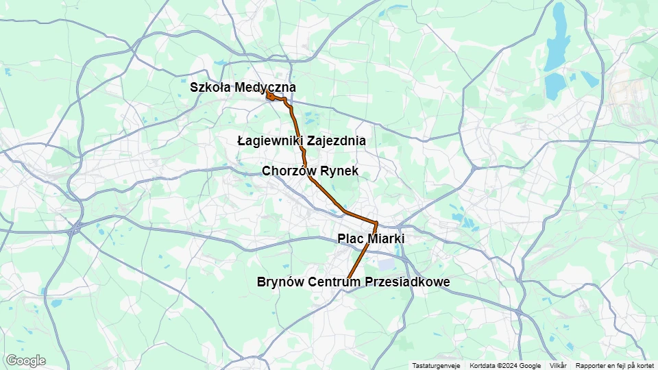 Katowice sporvognslinje T6: Szkoła Medyczna - Brynów Centrum Przesiadkowe linjekort