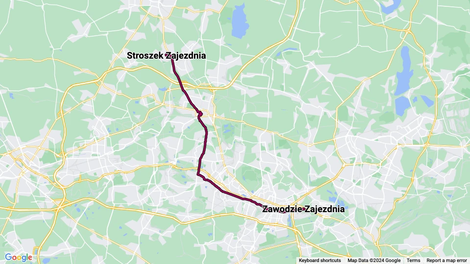 Katowice sporvognslinje T7: Stroszek Zajezdnia - Zawodzie Zajezdnia linjekort