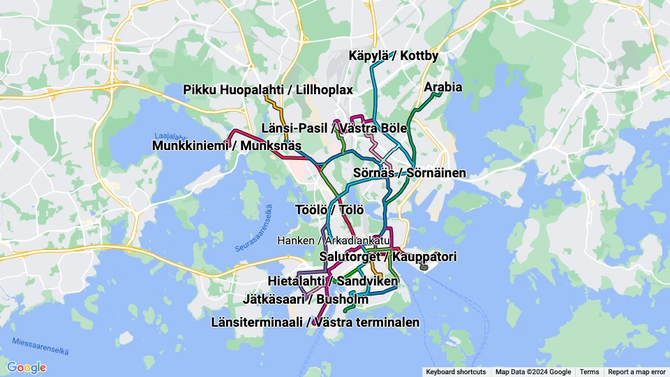 Kaupunkiliikenne / Stadstrafik linjekort
