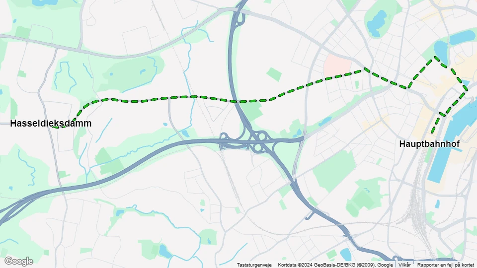 Kiel sporvognslinje 7: Hasseldieksdamm - Hauptbahnhof linjekort