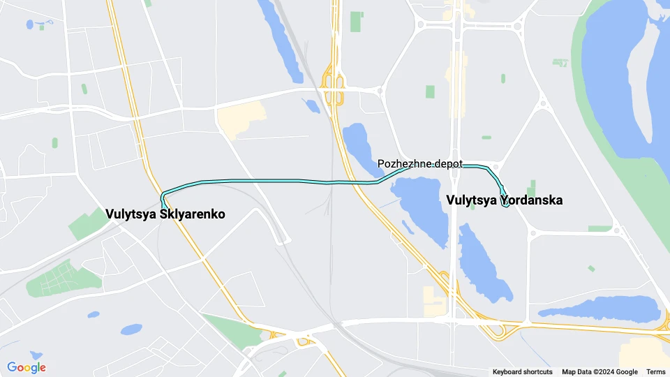 Kiev ekstralinje 11K: Vulytsya Sklyarenko - Vulytsya Yordanska linjekort