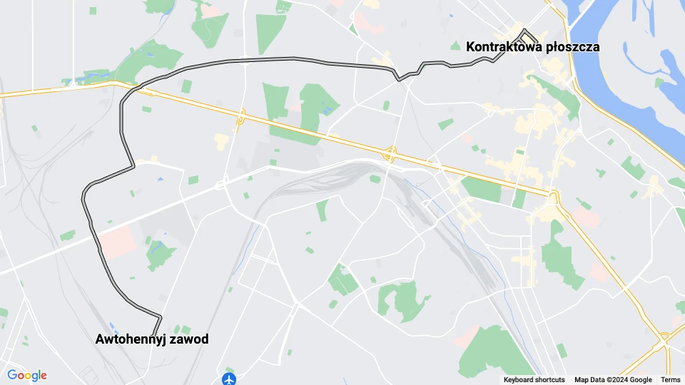 Kiev sporvognslinje 14: Kontraktowa płoszcza - Awtohennyj zawod linjekort