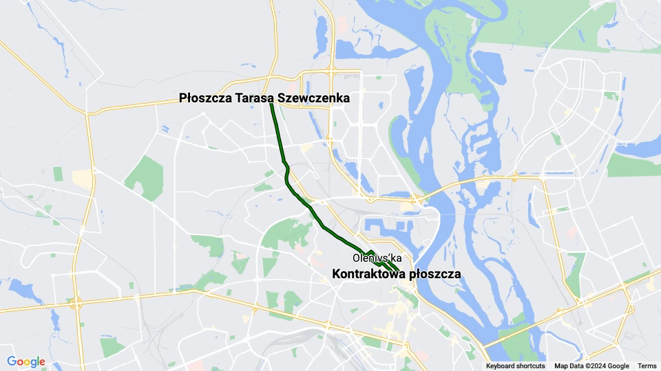 Kiev sporvognslinje 19: Płoszcza Tarasa Szewczenka - Kontraktowa płoszcza linjekort