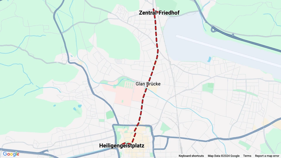 Klagenfurt sporvognslinje A: Heiligengeistplatz - Zentral-Friedhof linjekort