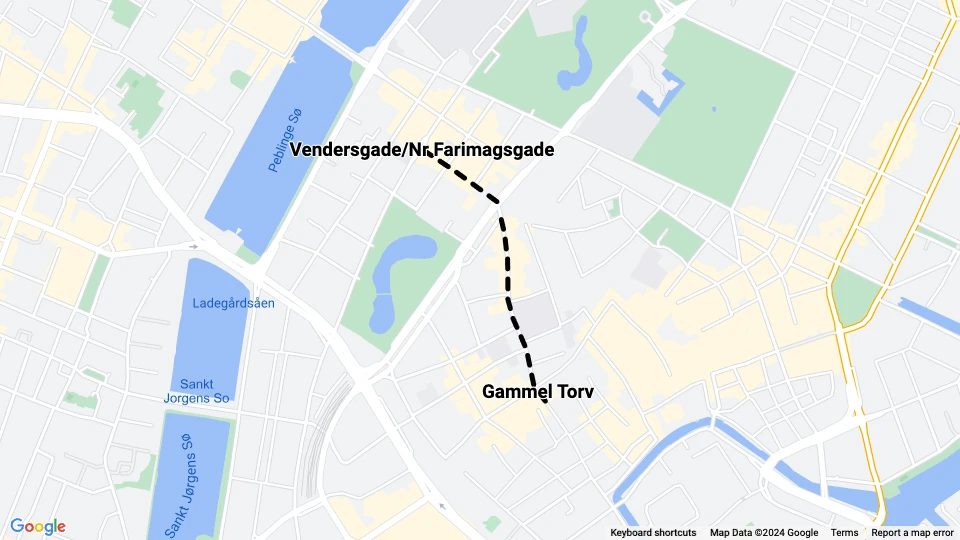 København hestesporvognslinje 11: Gammel Torv - Vendersgade/Nr Farimagsgade linjekort