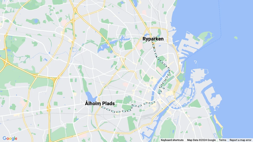 København natlinje C: Ålholm Plads - Ryparken linjekort