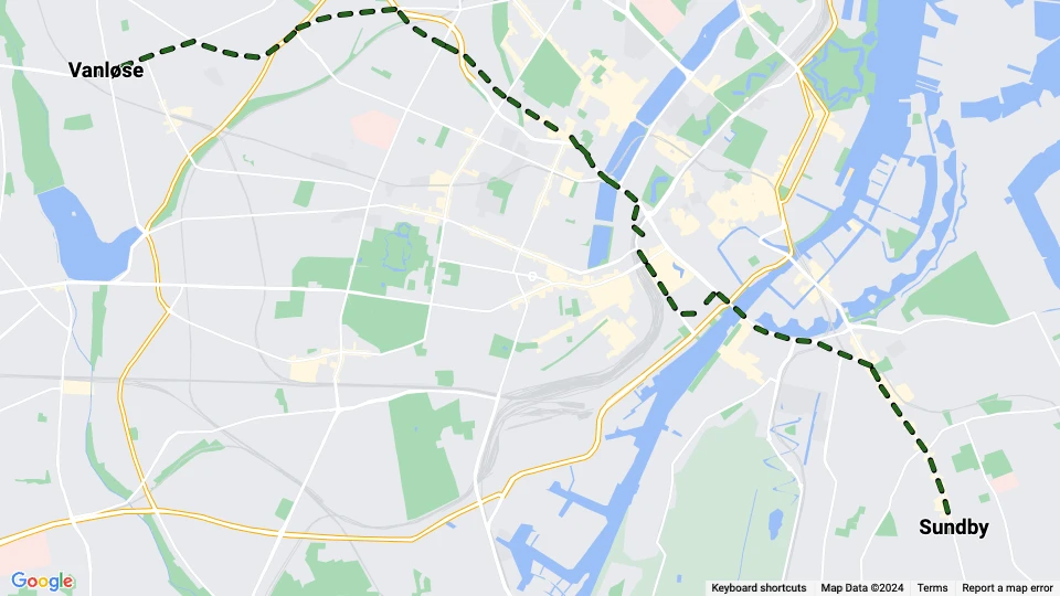 København sporvognslinje 13: Sundby - Vanløse linjekort