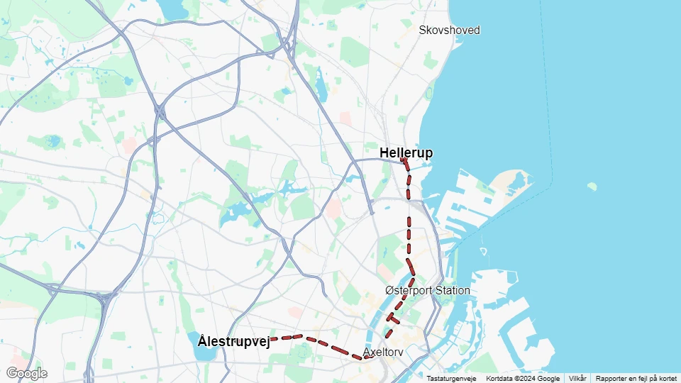 København sporvognslinje 14: Ålestrupvej - Hellerup linjekort