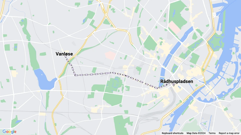 København sporvognslinje 17: Vanløse - Rådhuspladsen linjekort