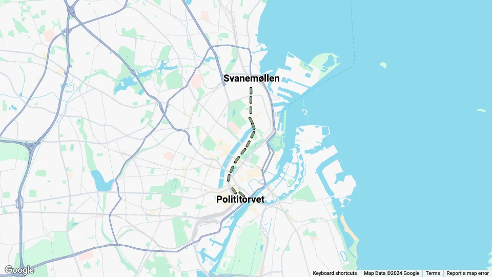 København sporvognslinje 4: Svanemøllen - Polititorvet linjekort