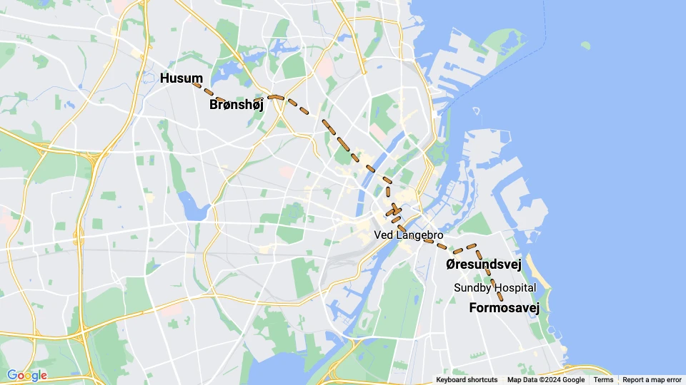 København sporvognslinje 5: Husum - Formosavej linjekort