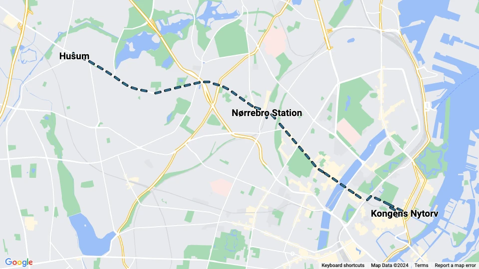 København sporvognslinje 7: Husum - Kongens Nytorv linjekort