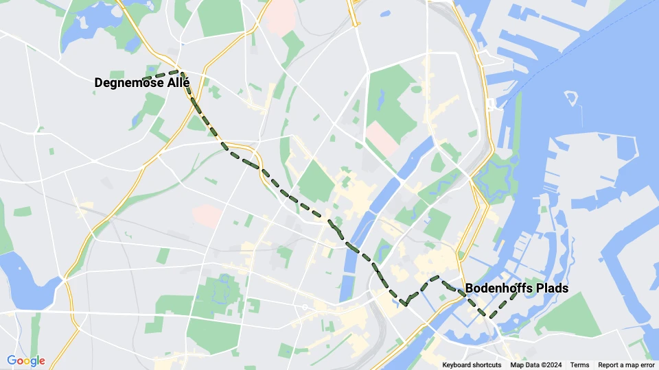 København sporvognslinje 8: Degnemose Allé - Bodenhoffs Plads linjekort